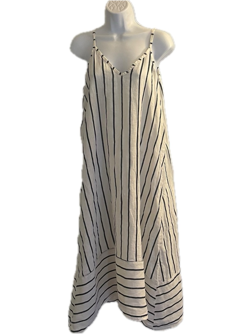 Striped V-Neck Maxi Dress in White and Navy- Classic Summer Maxi